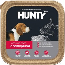 Корм консервированный для взрослых собак HUNTY кусочки в соусе с говядиной, 300г в магазинах Лента