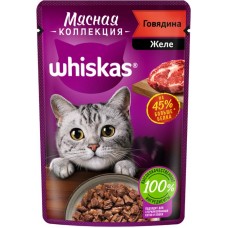 Корм консервированный для взрослых кошек WHISKAS Мясная коллекция желе с говядиной, 75г в магазинах Лента