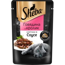 Корм консервированный для взрослых кошек SHEBA ломтики в соусе с говядиной и кроликом, 75г в магазинах Лента