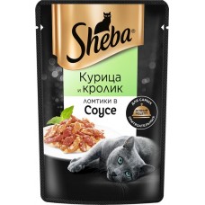 Корм консервированный для взрослых кошек SHEBA ломтики в соусе с курицей и кроликом, 75г в магазинах Лента