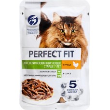 Корм консервированный для кошек PERFECT FIT с курицей в соусе, старше 7 лет, для стерилизованных, 75г в магазинах Лента