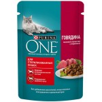 Корм влажный для взрослых кошек PURINA ONE Sterilised с говядиной и морковью в соусе, 75г