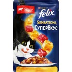 Корм консервированный для взрослых кошек FELIX Sensations Супервкус с говядиной и сыром, 75г