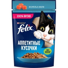 Корм влажный для взрослых кошек FELIX Аппетитные кусочки Форель в желе, 75г в магазинах Лента