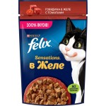 Корм влажный для взрослых кошек FELIX Sensations Говядина в желе с томатами, 75г