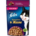 Корм влажный для взрослых кошек FELIX Sensations Утка в желе со шпинатом, 75г