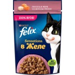Корм влажный для взрослых кошек FELIX Sensations Лосось в желе со вкусом трески, 75г