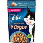 Корм влажный для взрослых кошек FELIX Sensations Треска в соусе с томатами, 75г