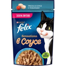 Корм влажный для взрослых кошек FELIX Sensations Треска в соусе с томатами, 75г в магазинах Лента