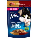 Корм влажный для взрослых кошек FELIX Двойная вкуснятина Индейка и печень в желе, 75г