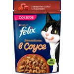 Корм влажный для взрослых кошек FELIX Sensations Говядина в соусе с томатами, 75г