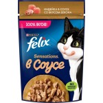 Корм влажный для взрослых кошек FELIX Sensations Индейка в соусе со вкусом бекона, 75г