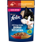 Корм влажный для взрослых кошек FELIX Двойная вкуснятина Говядина и домашняя птица в желе, 75г