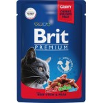 Корм консервированный для взрослых кошек BRIT Premium Говядина и горошек в соусе, 85г