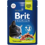 Корм консервированный для взрослых кошек BRIT Premium Ягненок и говядина в соусе, для стерилизованных, 85г