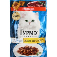 Корм влажный для взрослых кошек ГУРМЭ Желе Де-Люкс с говядиной, 75г в магазинах Лента