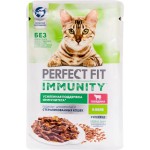 Корм консервированный для взрослых кошек PERFECT FIT Иммунитет с говядиной в желе с добавлением льна, 75г