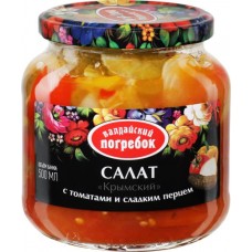 Салат ВАЛДАЙСКИЙ ПОГРЕБОК Крымский, с томатами, соленым огурцом и перцем, 500г в магазинах Лента