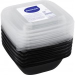 Контейнер пищевой с крышкой BONVIDA квадратный черный 375мл, 126х126х50мм, 10шт Контейнер пищевой с крышкой BONVIDA квадратный черный 375мл, 126х126х50мм, 10шт