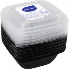 Контейнер пищевой с крышкой BONVIDA квадратный черный 375мл, 126х126х50мм, 10шт в магазинах Лента