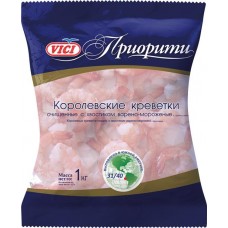 Креветки Королевские варено-мороженые VICI очищенные с хвостиком 31/40, 1000г в магазинах Лента