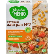 Хлопья кукурузно-пшеничные ЗДОРОВОЕ МЕНЮ №2 из пророщенного зерна с отрубями и протеином, 200г в магазинах Лента