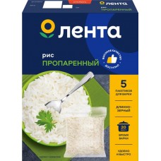 Рис длиннозерный ЛЕНТА пропаренный 1-й сорт, в пакетиках, 5х100г в магазинах Лента
