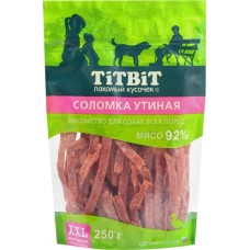Лакомства для взрослых собак TITBIT XXL Соломка утиная, 250г в магазинах Лента