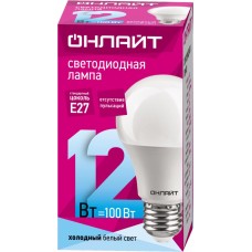 Лампа светодиодная ОНЛАЙТ 12Вт Е27, холодный свет, груша Арт. 71655 в магазинах Лента
