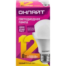 Лампа светодиодная ОНЛАЙТ 12Вт Е27, теплый свет, груша Арт. 71682 в магазинах Лента