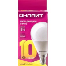 Лампа светодиодная ОНЛАЙТ 10Вт Е14, теплый свет, шар в магазинах Лента