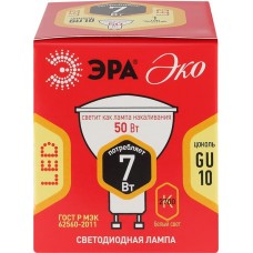 Лампа светодиодная ЭРА Эко GU10 7Вт MR16, теплый свет в магазинах Лента