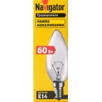 Лампа накаливания NAVIGATOR 60Вт Е14, прозрачная, свеча