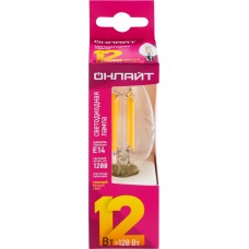 Лампа светодиодная ОНЛАЙТ LED 12Вт, 2700К, Е14, свеча, филамент Арт. 80896 в магазинах Лента