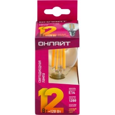 Лампа светодиодная ОНЛАЙТ LED, 12Вт, 2700К, Е14, шар, филамент Арт. 80890 в магазинах Лента