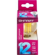 Лампа светодиодная ОНЛАЙТ LED 12Вт, 4000К, Е14, шар, филамент Арт. 80891 в магазинах Лента