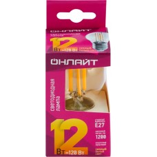 Лампа светодиодная ОНЛАЙТ LED 12Вт, 2700К, Е27 шар, филамент Арт. 80884 в магазинах Лента