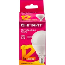 Лампа светодиодная ОНЛАЙТ LED 12Вт, 2700К, Е14, шар Арт. 90060 в магазинах Лента