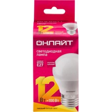 Лампа светодиодная ОНЛАЙТ LED 12Вт, 2700К, Е27, шар Арт. 90063 в магазинах Лента
