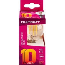 Лампа светодиодная ОНЛАЙТ 10Вт 2700К Е14 шар, филамент, Арт. 80888 в магазинах Лента