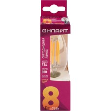 Лампа светодиодная ОНЛАЙТ 8Вт 2700К Е14 свеча, филамент, Арт. 80892 в магазинах Лента