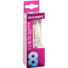 Лампа светодиодная ОНЛАЙТ 8Вт 4000К Е14 свеча, филамент, Арт. 80893 в магазинах Лента