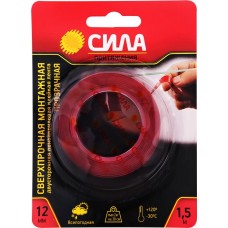 Лента монтажная СИЛА SDST-1215TR 12мм, сверхпрочная, двусторонняя, пеноакрил, прозрачная, 1,5м в магазинах Лента