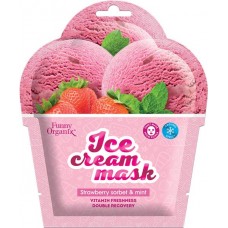Маска тканевая для лица FUNNY ORGANIX Ice cream mask Strawberry sorbet&mint морозная свежесть, 22г в магазинах Лента