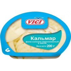 Кальмар Гигантский маринованный VICI филе в масле с пряностями, соломка, 200г в магазинах Лента