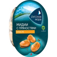 Мидии РУССКОЕ МОРЕ чилийские мясо в растительном масле Южные пряности Беларусь 180г в магазинах Лента