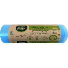 Пакеты для мусора MASTER FRESH Eco 35л, с усиленными завязками, голубые, 15шт в магазинах Лента