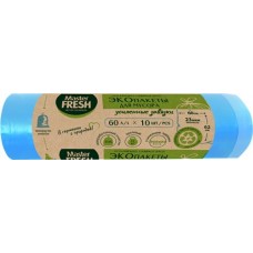 Пакеты для мусора MASTER FRESH Eco 60 литров, с усиленными завязками, голубые, 10шт в магазинах Лента