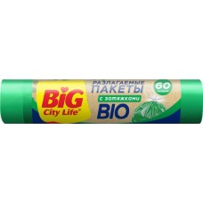Пакеты для мусора BIG CITY LIFE Bio HD 60л, с затяжками, зеленые Арт. 14410055, 10шт в магазинах Лента