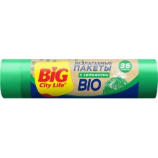 Пакеты для мусора BIG CITY LIFE Bio HD 35л, с затяжками, зеленые Арт. 14410053, 15шт в магазинах Лента